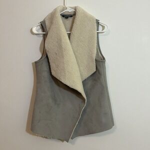 Ralph Lauren Womens M Faux Suede Shearling Vest Gray Cream Super Soft Open Front